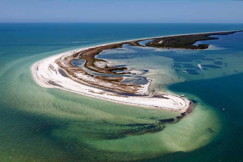 Aerial view of Three Rooker Island, a barrier-island sandbar near Clearwater Beach